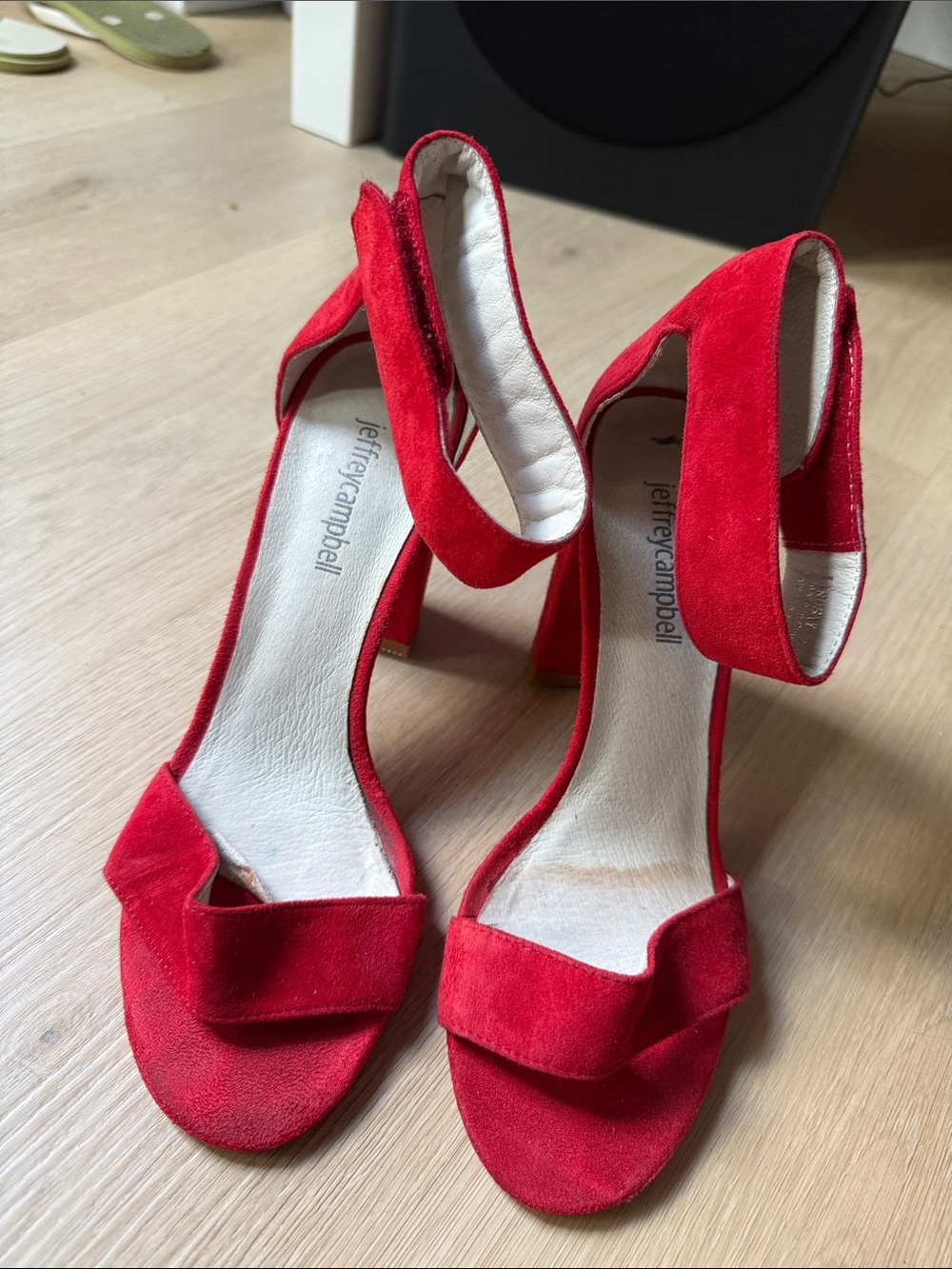 Jeffrey Campbell Red Suede Ankle Strap Block Heels